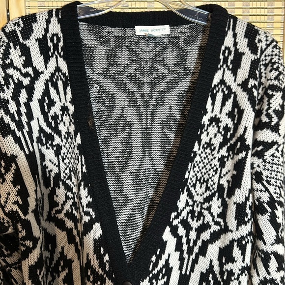 Jamie Scott Vintage 1990s Y2K Black White William Morris Pattern Cardigan Small - Picture 6 of 16